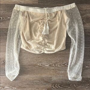 Sheer Off-Shoulder Top with Tassel